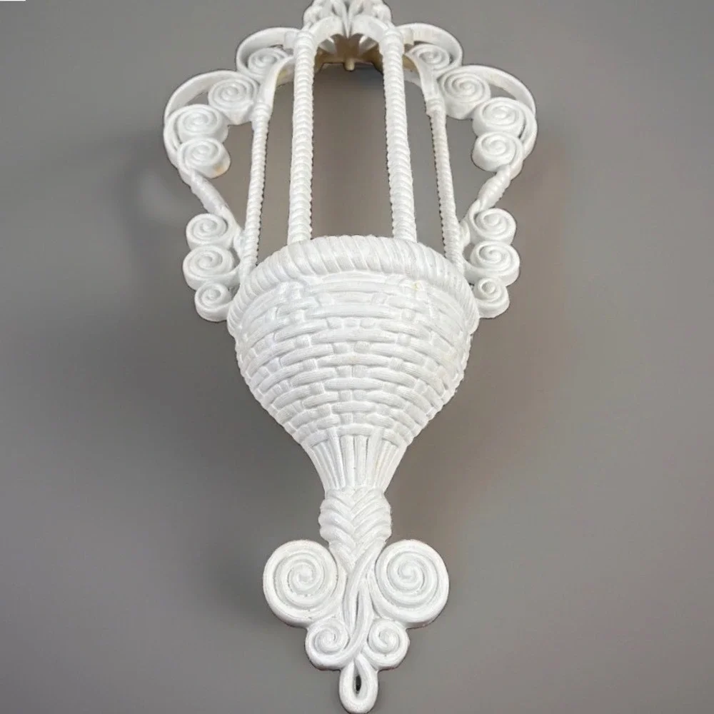 Burwood Products 1628 White Faux Wicker Wall Pocket Planter 1975 MCM Decor